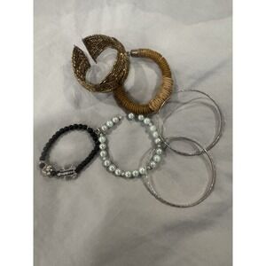 6 Pc Bracelet Lot Costume Jewelry Beaded Cuff Bangles Faux Pearl Repair Craft
